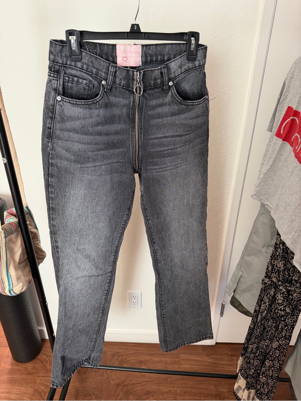 REVICE High-Rise Zip-Front Gray Wash Jeans